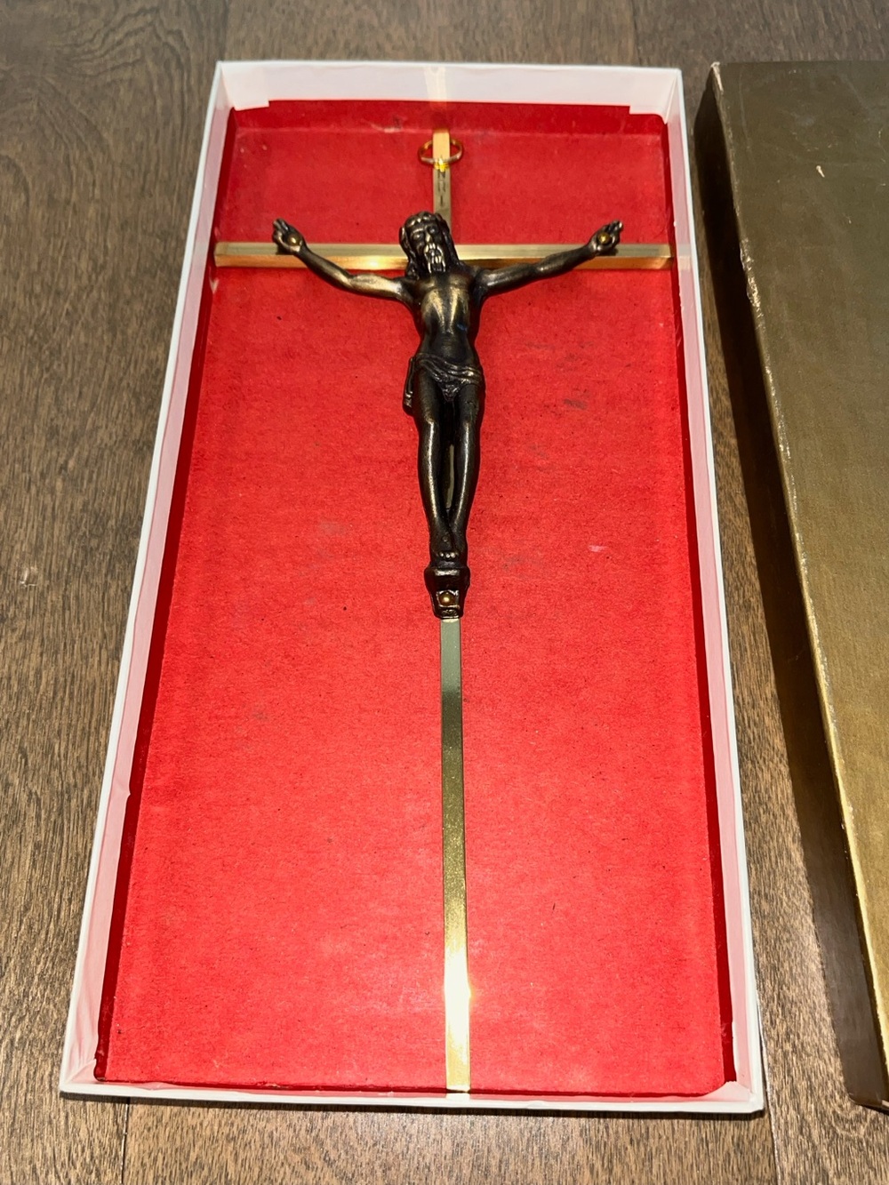 Vintage INRI Brass Cross Crucifix Metal In Original Box 10” x 5"